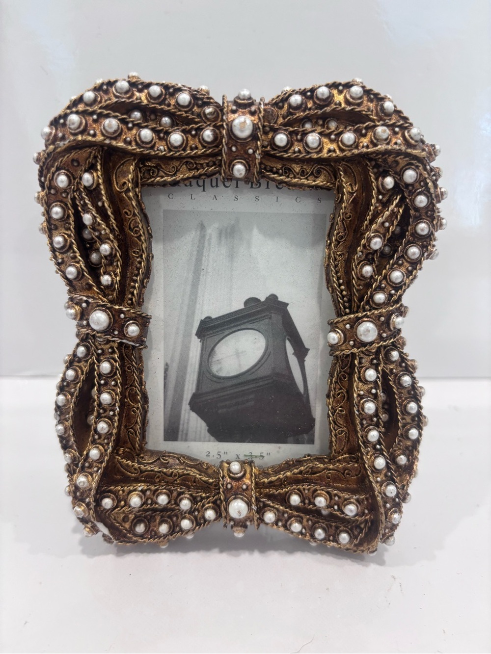 Vintage Raquel Breanne classics ornate gold faux pearl picture frame 2.5x3.5
